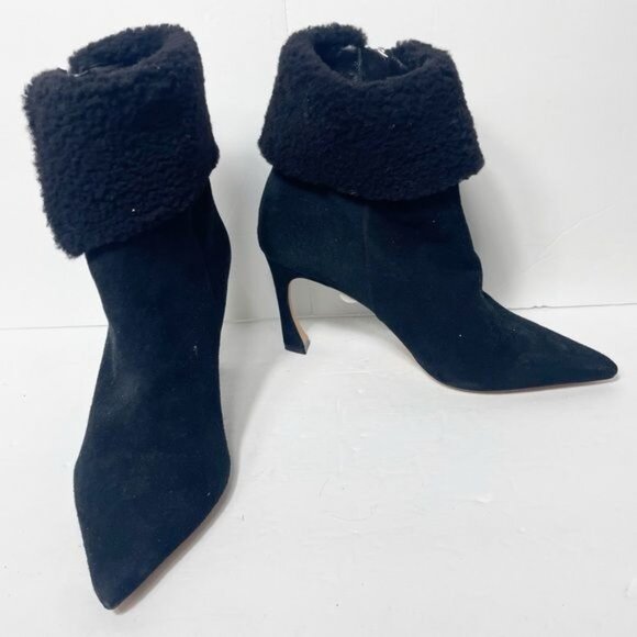 Alexandre Birman Mirabella 85 Curvy Shearling Suede Booties IT 39 / US 8-8.5 Bla - Picture 7 of 16